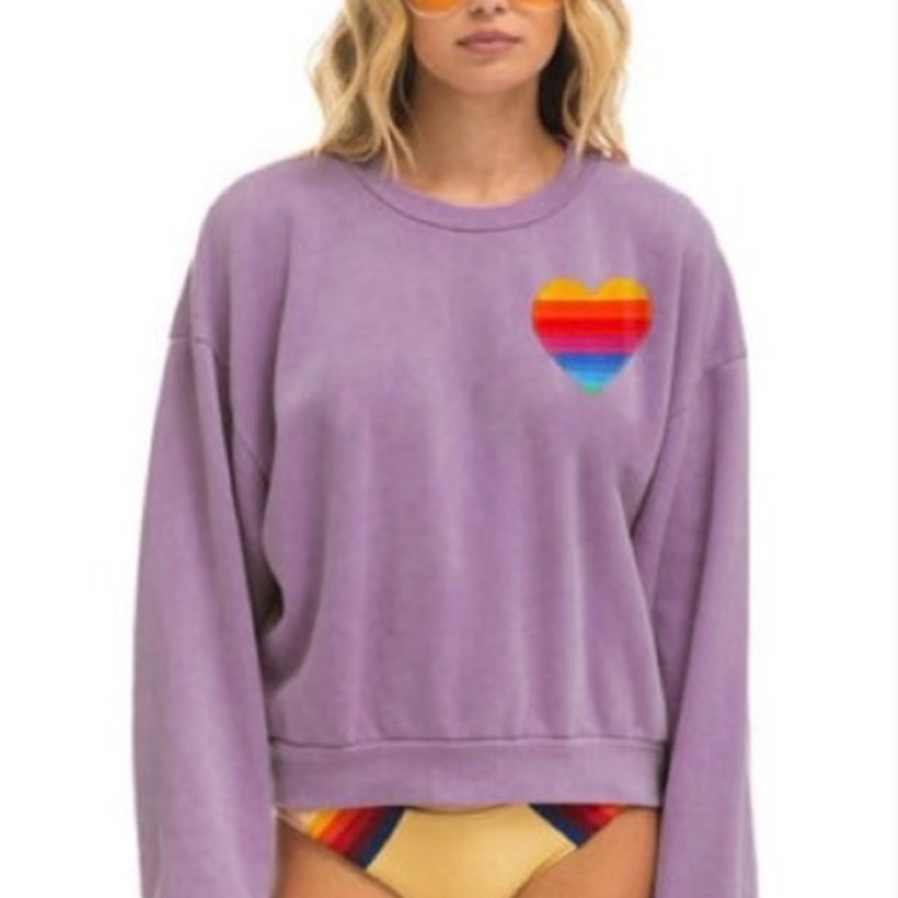 💜❤️‍🔥Aviator Nation Rainbow Heartstitch Sweatshirt XS /Pants M Set
